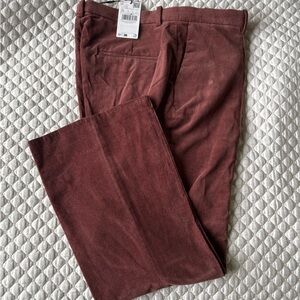 Mango Burgundy Ankle-Length Corduroy Pants